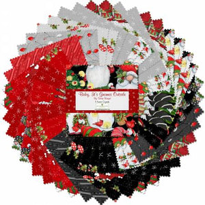 This holiday gnome charm pack is full of reds, blacks, greens, greys and whites. This charm pack has 42 5"x5" pieces and is 100% cotton.