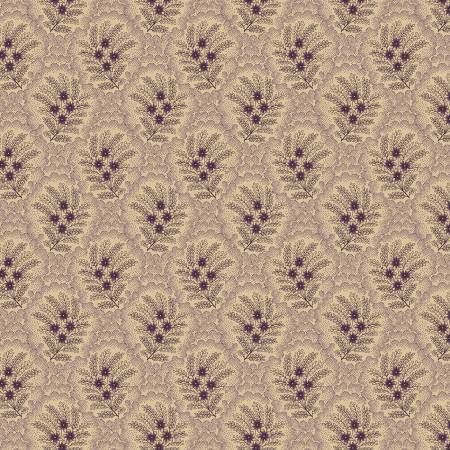 This fabric from Marcus Fabrics is designed by Judie Rothermel for the "I Love Purple" Collection. This fabric is a tan color with little purple flower bushels tossed. Directional.