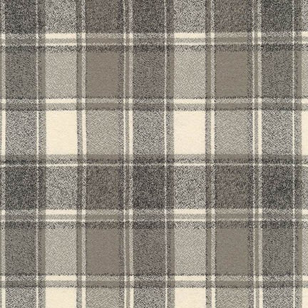 This flannel is grey and white. The grey is a purple brown grey that gives it a warm undertone. This flannel is super soft and would be great for all kinds of sewing projects. 