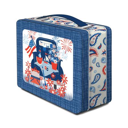 The Vintage Metal Lunch Box by Sandy Gervais is very cute and functional. It's great for storing sewing notions and would make a perfect gift. Size is 7 1/2" x 6" x 2 3/4".  Made of: Metal Size 7-1/2in x 6in x 2-3/4in Use: Lunchbox