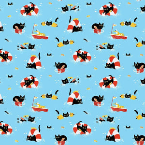 From Dear Stella, this fabric is too cute! Covered in cats at sea. Boats, floaties, fishies, and more.