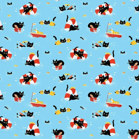 From Dear Stella, this fabric is too cute! Covered in cats at sea. Boats, floaties, fishies, and more.