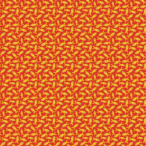 From Dear Stella, this fabric is too cute! Covered in tiny little goldfish over a bright red background. 