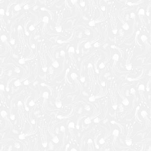From Dear Stella this fabric is covered in jellyfish. The jellyfish give great movement to this fabric. This fabric is a white on white and the graphics have a little sheen to it so you can see it in the light. 
