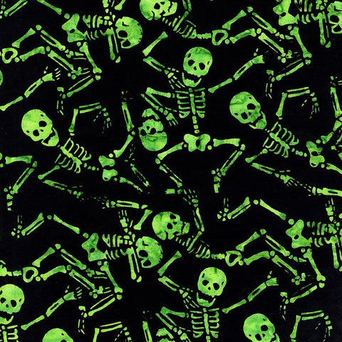 <p><span data-mce-fragment="1">From Timeless Treasures for Tonga Batiks - This fabric has a black background with lime green skeletons dancing all over! From Tonga Spell bound Collection. 100% Cotton, 44/5".</span></p> <p>&nbsp;</p>