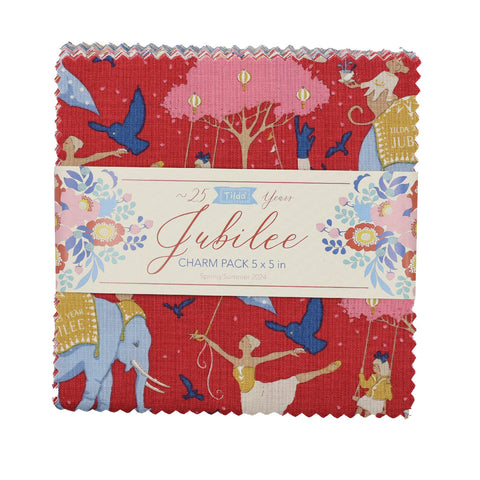 This charm pack includes all prints from the Jubilee Collection. Beautiful colors and quality. Tilda Fabric's Jubilee Collection are 100% cotton prints designed by Norwegian designer Tone Finnanger. 