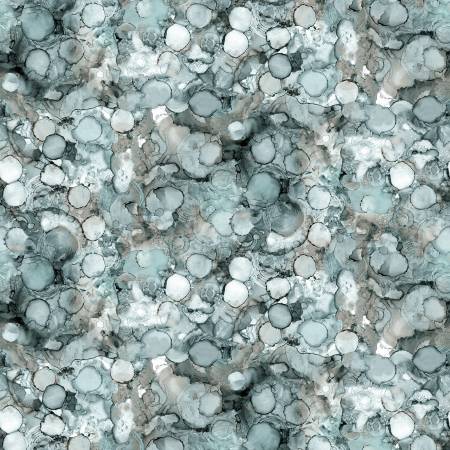 This fabric is from Clothworks designed by Sue Zipkin for the Alcohol Inks Collection. This fabric is a grey/brown teal with white and dots. This fabric looks like it was painted.&nbsp;