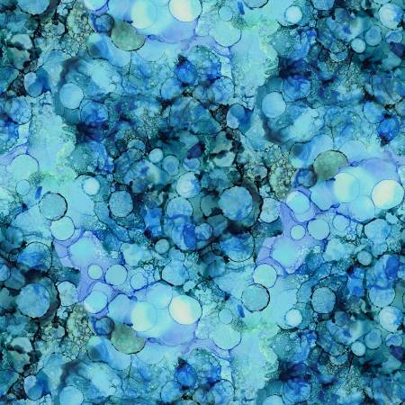 This fabric is from Clothworks designed by Sue Zipkin for the Alcohol Inks Collection. This fabric is blues, teals, turquoise and hints of green with dots all over. This fabric looks like it was painted.&nbsp;