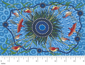 Nambooka is a well-known Aboriginal artist. Her artworks are distinct and focus on moral values and the nature that teaches us. This artwork is about a male southern Emu-Wren which is called Yeerung. It is the symbol of the Kurnai male warriors. Yeerung is known to the Kurnai men as their elder brother and therefore is protected by the men. Kurnai groups are mostly found in the Gippsland region.