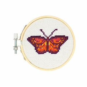 Relax at home at work and on a mini-embroidery featuring a cute little image of a butterfly. This is a great kit for beginners!  Includes: 3" bamboo hoop frame, 4.3 " square canvas to stitch on, color threads, and 1 needle. Plus one pattern guide and helpful tips on getting started.