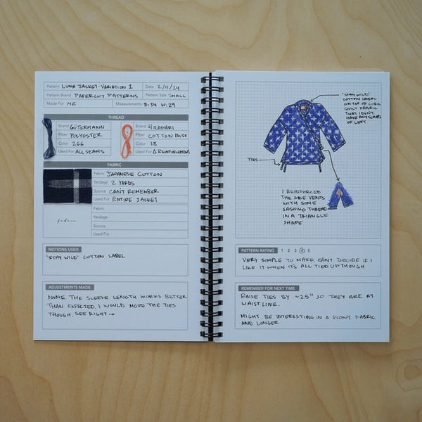 A notebook specifically designed for sewists. These notebooks are designed to help document the garments you sew. Easily revisit your makes and reference elements you might forget if you hadn't written them down. 