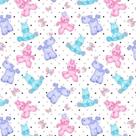 Ponies and Butterflies - Comfy Flannel - White
