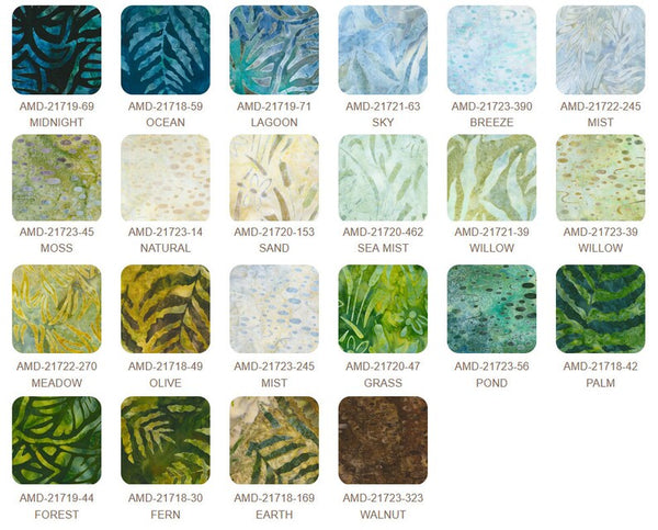 This charm pack is full of dark natural colored batiks. From Artisan Batiks, 5" x 5" charm pack - 42 pieces 100% cotton. 