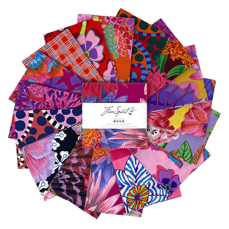This beautiful warm tone charm pack is designed by Kaffe Fassett for Freespirit Fabrics. Titled "August 2023" in warm tones this charm pack includes a bunch of florals, blenders and polka dots! Great for quilting, crafting and much more. 