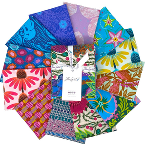 Anna Maria Horner fat quarter bundle full of bright and bold prints! This bundle comes with a free pattern for a quilt. 12 pieces, 100% Cotton, 18 x 22"