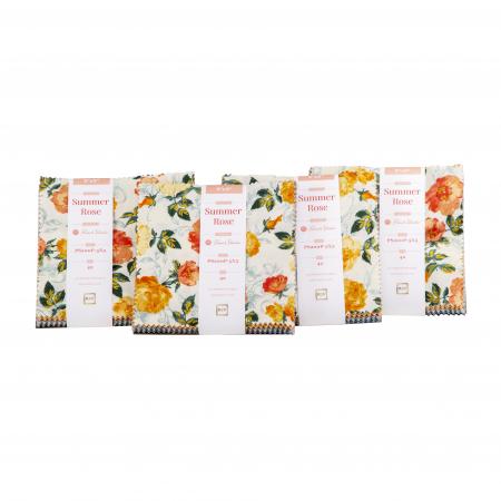 This charm pack is from RJR and features floral prints that look like they have been painted onto the fabric. Touches of silver and gold throughout this collection. 100% Cotton 5x5 - 42 pieces