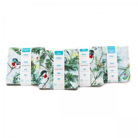 This charm pack is from RJR and features painterly birds and branches. This is a holiday themed charm pack but is not traditional red and green Christmas colors. These prints look like the were painted right onto the fabrics!