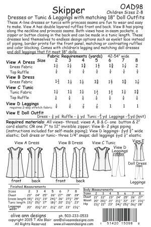 Skipper Dress, Tunic & Leggings and 18'' doll Dress Pattern