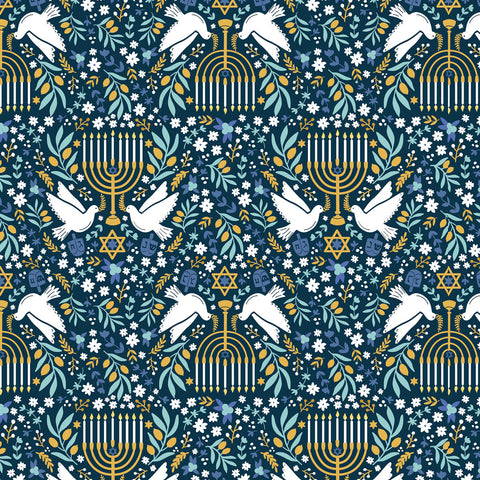Digital Menorahs - Happy Hanukkah - Navy Blue