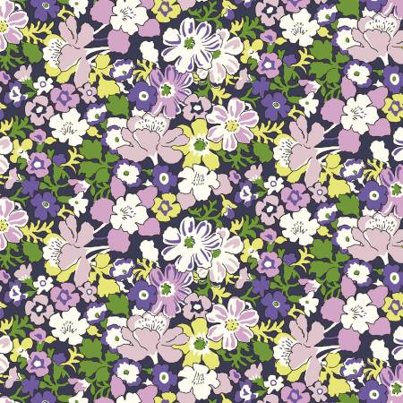 From Liberty Fabrics Liberty Carnaby by Liberty Fabrics Collection In Floral Beautiful neon/lime green and purple floral pattern printed onto a soft co