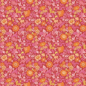 ﻿﻿﻿Vibrant and bold Liberty print! Oranges, pinks, reds and yellows. These gorgeous flowers are beautiful and still stand out on the red background. Perfect for quilting, crafting, and even garment making. Super soft hand! 