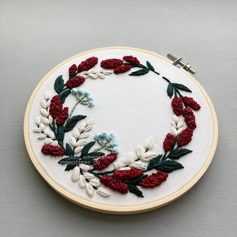 This is a great beginner project that includes the following:  * Pre-printed cotton fabric   * 6-inch embroidery hoop   * Full skeins of DMC embroidery floss  * Embroidery Needle   * Online stitch tutorials   * A stitch guide   * Tips and tricks that I use everyday. Clothespins not included.