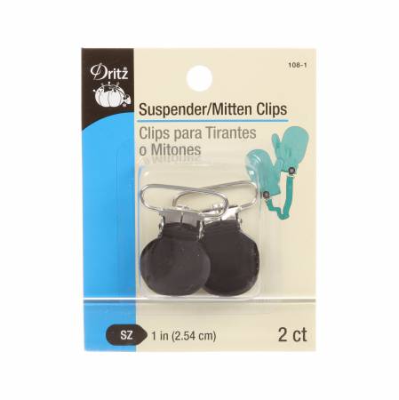 Dritz Suspender-Mitten Clips are perfect to keep garments, household items and accessories securely fastened. By adding a touch of black, these unisex clips create great-looking mittens, suspenders, pacifier clips and more. Clips for making suspenders, mitten clips and pacifier clips. Suitable for use with a 1in wide elastic or fabric strap. Perfect to keep garments, household items and accessories securely fastened.