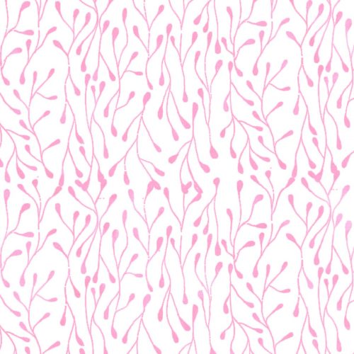 This pretty fabric is from Island Batik. White background covered with pink stems and buds. Would be beautiful with a bright print that highlights this pretty pink color. 