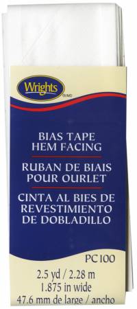Wrights Bias Hem Facing is colorfast and needs no ironing. It faces edges for hem extensions, and binds straight or curved edges. 55% polyester/ 45% cotton. 1 7/8"x 2.5 yards.