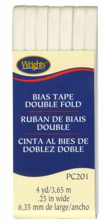 Wrights Double Fold Bias Tape is colorfast and needs no ironing. It's great for binding straight or curved edges, or as a color accent on apparel. Machine washable. 55% polyester and 45% cotton. 1/4 inch wide. 4 yards.