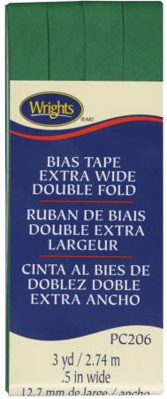 Wrights Extra Wide Double Fold Bias Tape is colorfast and needs no ironing. It's great for binding straight or curved edges, or as a color accent on apparel and home decor projects. Machine washable. 55% polyester and 45% cotton. 1/2 inch wide finished size. 3 yards.