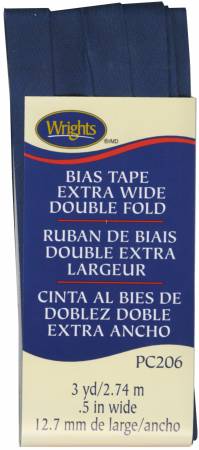 Wrights Extra Wide Double Fold Bias Tape is colorfast and needs no ironing. It's great for binding straight or curved edges, or as a color accent on apparel and home decor projects. Machine washable. 55% polyester and 45% cotton. 1/2 inch wide finished size. 3 yards.