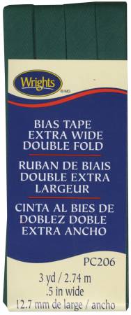 Wrights Extra Wide Double Fold Bias Tape is colorfast and needs no ironing. It's great for binding straight or curved edges, or as a color accent on apparel and home decor projects. Machine washable. 55% polyester and 45% cotton. 1/2 inch wide finished size. 3 yards.