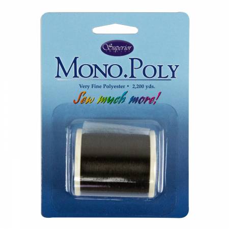 100 wt. monofilament polyester thread. Designed for invisible applique and quilting. This reduced-sheen monofilament polyester is the best choice when it comes to invisible threads. Unlike other monofilament threads made from nylon, MonoPoly is 100% polyester. Commonly referred to as an invisible thread due to its fineness and reduced-sheen, MonoPoly is great for the bobbin or top. Available in two colors, Smoke (for dark fabrics) and Clear (for light fabrics).