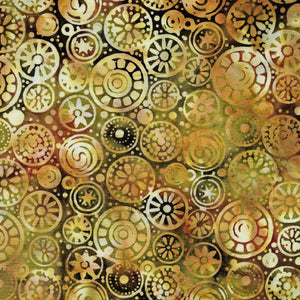 From the Mesa Verde Collection for Island Batik.  Circular bead patterns in Eucalyptus colorway.  100% Cotton, 44/5"