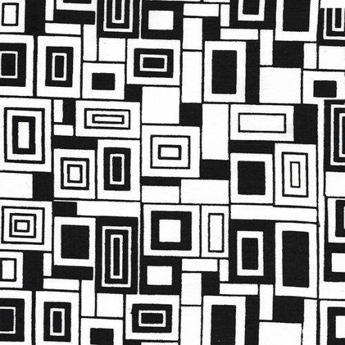 This graphic fabric has black and white squares all over in different directions. Very geometric and fun to pair with bright colors. Great for quilting, clothing and crafting.