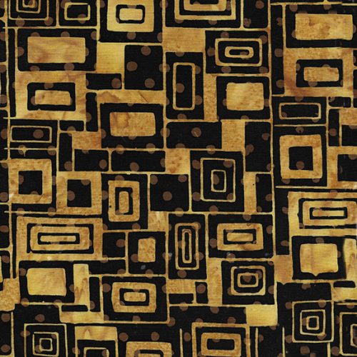 This graphic fabric has brown and black squares all over going in different directions with brown polka dots. Very geometric and would work great with our more neutral batiks. Great for quilting, clothing and crafting.