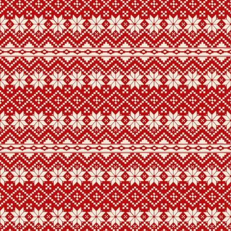 Stripes of cream snowflake and geometric motifs on a red background.  Nordic Noel by Jim Shore Collection for Benartex 100% Cotton, 43/44in