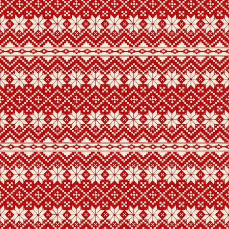 Stripes of cream snowflake and geometric motifs on a red background.  Nordic Noel by Jim Shore Collection for Benartex 100% Cotton, 43/44in