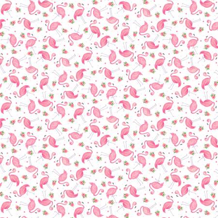 Flamingos!! This fun print is perfect for summer! Lovely pink flamingos on a light pink background with flowers