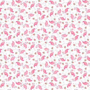 Flamingos!! This fun print is perfect for summer! Lovely pink flamingos on a light pink background with flowers