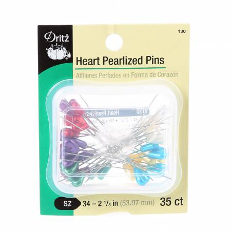 Dritz 2-1/8in Long Heart Pearlized Pins are for general sewing, crafts and decorative projects. These nickel-plated steel pins feature colorful pearl heads and a long shaft.