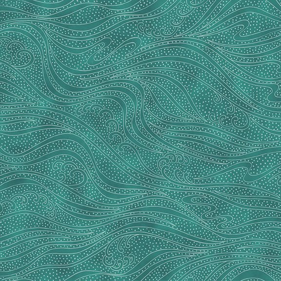 This fabric is a deep blue color. It has white lines and dots on top that give the illusion of movement and waves. This is a great alternative to a solid blender or would even be a great quilt backing! 100% cotton 44"/45"