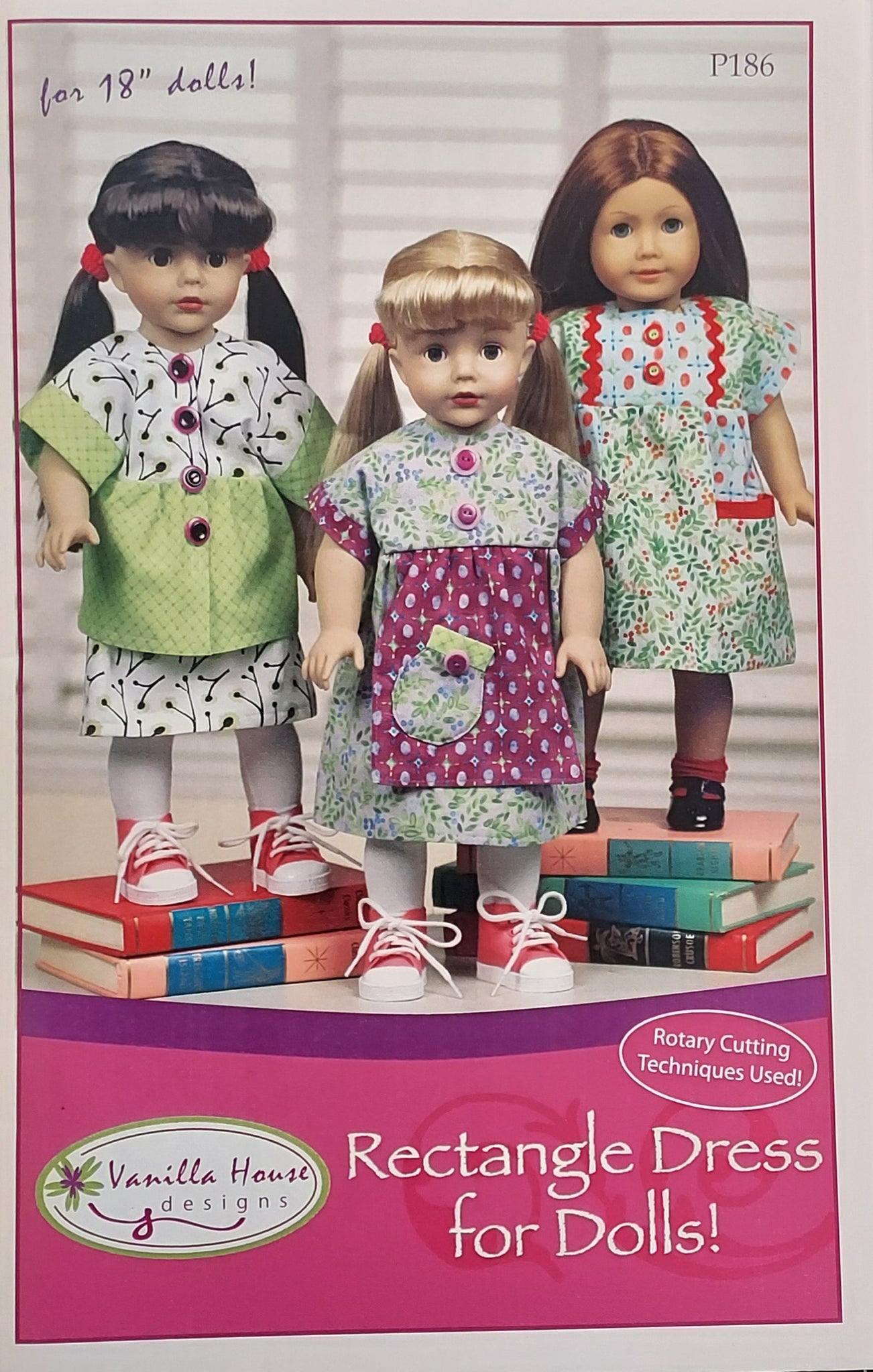 This is a great pattern for beginners! Especially if you are new to sewing doll clothes. 18" doll dresses match the rectangle dress for girls by Vanilla House. These dresses are easier to make than a typical doll dress.  4 styles included! 