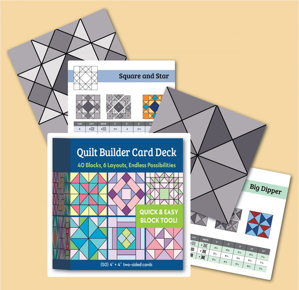 Deal yourself a quilt challenge with these delightful blocks to create dynamic quilts. Featuring 50 4in x 4in cards, the possibilities are endless to create your unique quilt and are great for planning different options and layouts.