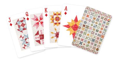 Pick up a pack of quilt-themed playing cards from Harriet’s Journey from Elm Creek Quilts by best-selling author Jennifer Chiaverini. Each image is shown in remarkable detail and will make a great gift for art lovers, but will be adored by all!  Made of: Paper Size: 2.375in x 3.5in Use: Playing Cards