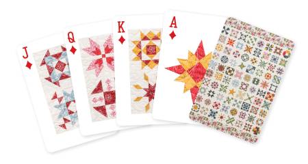 Pick up a pack of quilt-themed playing cards from Harriet’s Journey from Elm Creek Quilts by best-selling author Jennifer Chiaverini. Each image is shown in remarkable detail and will make a great gift for art lovers, but will be adored by all!  Made of: Paper Size: 2.375in x 3.5in Use: Playing Cards