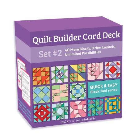 Quilt Builder Card Deck 2 is the ideal tool to help design your own custom quilts. With 50 cards, including 40 block designs, 8 quilt layouts and a wealth of tips and tricks, this nifty notion is an ideal gift for your favorite quilter. Includes 50 4in x 4in two-sided cards in a 2.75in x 4.5in x 4.5in box for storage.