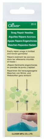Clover's Snag Repair Needles are the perfect way to repair fabric snags. Each needle has a slightly rounded point to make quick work on both woven or knit fabrics. The textured ends of the needles easily grip loose threads and pull them through to the hidden side of the fabric. Snag Repair Needles work on cottons, linens, silks, synthetic fibers and blends. Individual packages contain two steel repair needles.