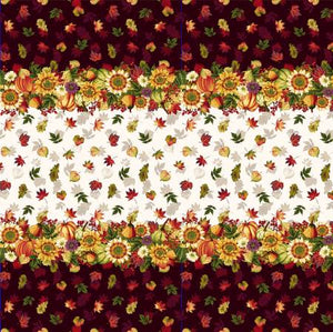 Double border of leaves and flowers from the Pumpkin Harvest collection by Color Principle for Henry Glass & Co.  100% Cotton, 44/5"